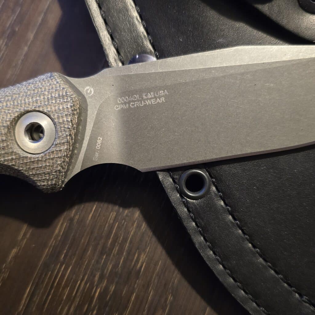 Zero Tolerance Model 0004 Fixed Blade Knife 4.2" CPM-CruWear Stonewash Clip Point Blade, Olive Drab Canvas Micarta Handles, Adjustable Leather Sheath - 0004OL – gallery image 4