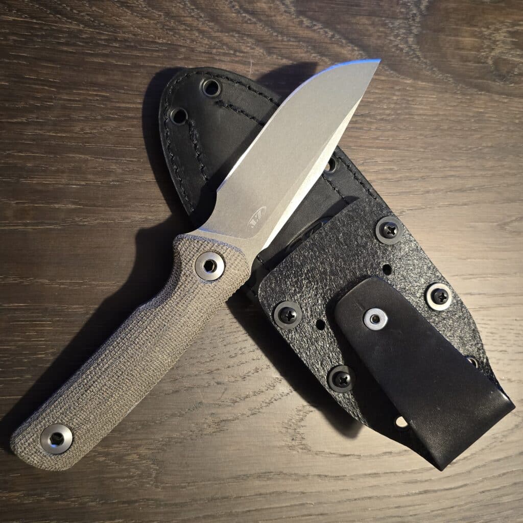 Zero Tolerance Model 0004 Fixed Blade Knife 4.2" CPM-CruWear Stonewash Clip Point Blade, Olive Drab Canvas Micarta Handles, Adjustable Leather Sheath - 0004OL – gallery image 5
