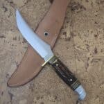 Western USA Vintage S-H39 Fixed Blade with Birds Head Rounded Aluminum Pommel 1960-70 in Delrin Stag and Stainless Steel with Original Leather Sheath knife for sale