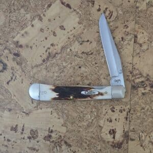 Case USA SS #R54154 L Trapper Lockback in Red Stag, orginal box knife for sale