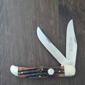 Queen Cutlery # 44 Large Hunter in ACSB Stag Bone and D2 tool steel knife for sale