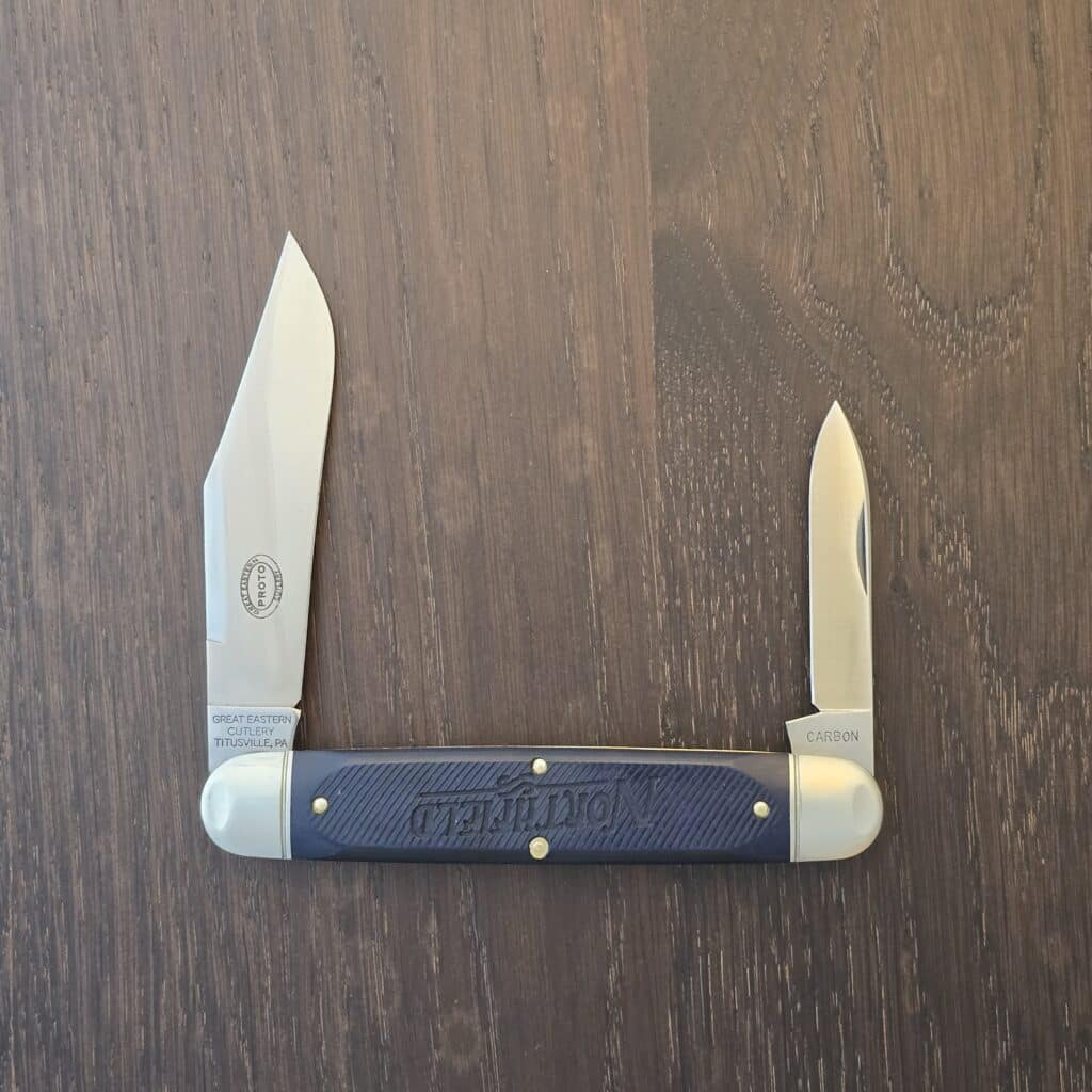Great Eastern Cutlery #981226 Blue Sawcut Richlite PROTOTYPE knife for sale