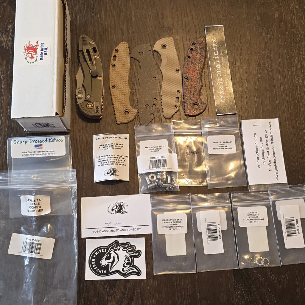 DLT Exclusive Hinderer XM 18 3.5" Magnacut Non Flipper Bowie Tri-Way Battle Bronze Cyote G10 + 0 in extras (copper scale, bronze scale, bronze hardware) – gallery image 2