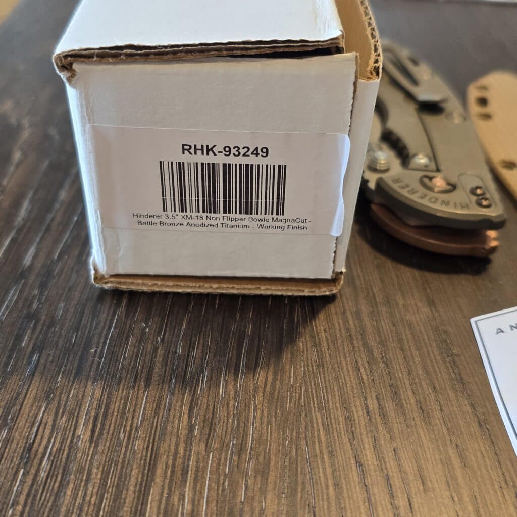DLT Exclusive Hinderer XM 18 3.5" Magnacut Non Flipper Bowie Tri-Way Battle Bronze Cyote G10 + 0 in extras (copper scale, bronze scale, bronze hardware) – gallery image 3