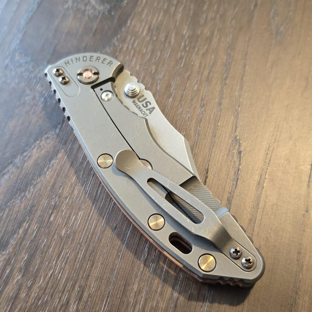 DLT Exclusive Hinderer XM 18 3.5" Magnacut Non Flipper Bowie Tri-Way Battle Bronze Cyote G10 + 0 in extras (copper scale, bronze scale, bronze hardware) – gallery image 4