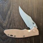 DLT Exclusive Hinderer XM 18 3.5" Magnacut Non Flipper Bowie Tri-Way Battle Bronze Cyote G10 + $300 in extras (copper scale, bronze scale, bronze hardware) knife for sale