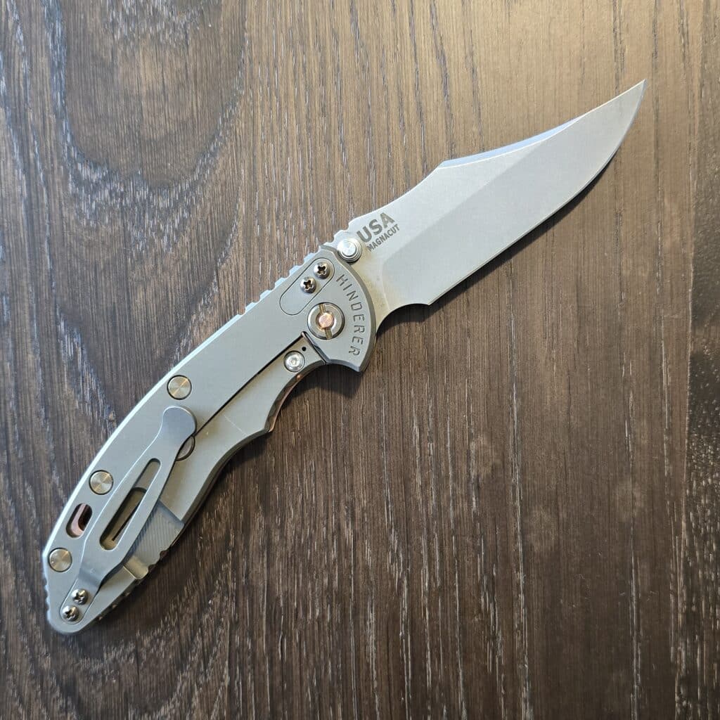 DLT Exclusive Hinderer XM 18 3.5" Magnacut Non Flipper Bowie Tri-Way Battle Bronze Cyote G10 + 0 in extras (copper scale, bronze scale, bronze hardware) – gallery image 7