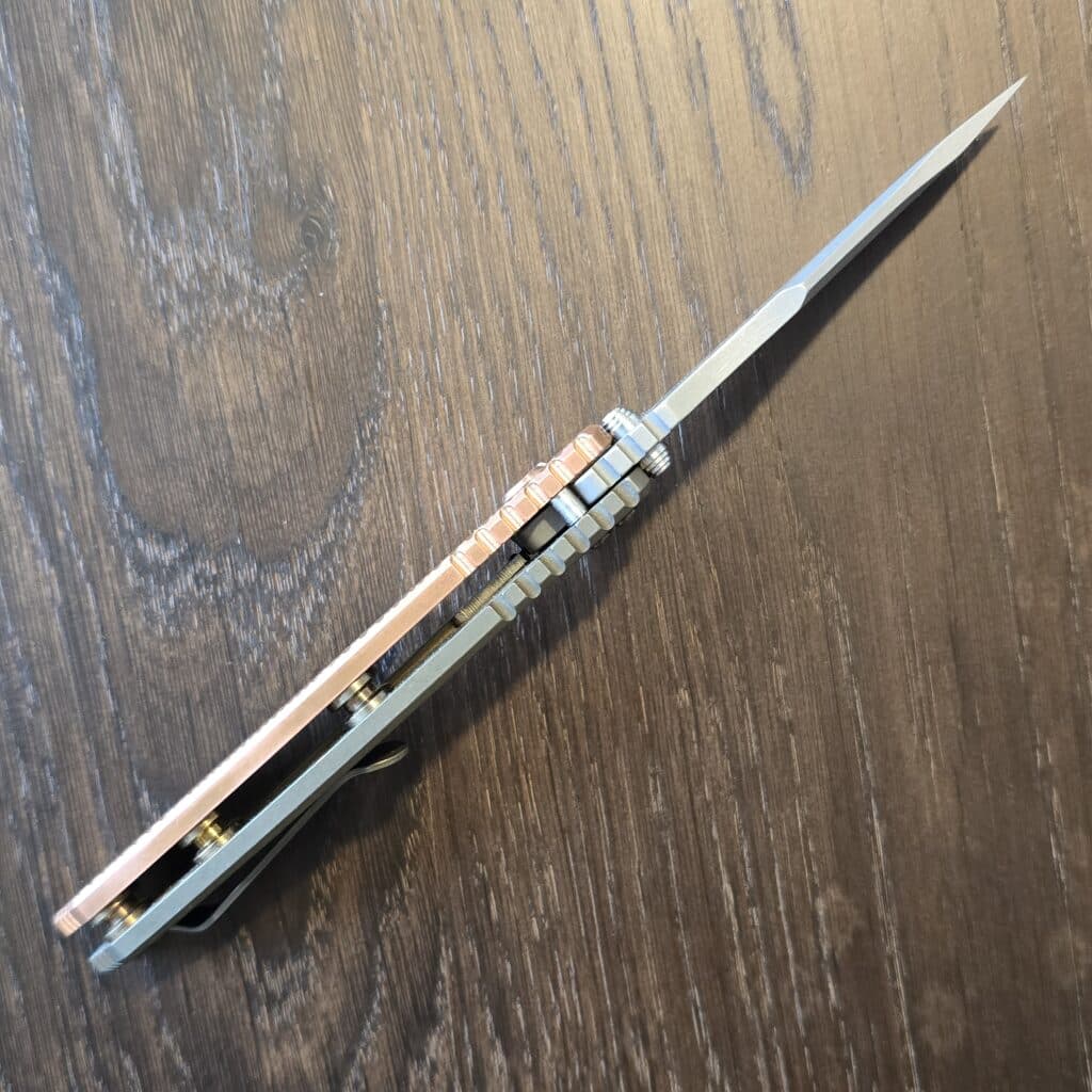DLT Exclusive Hinderer XM 18 3.5" Magnacut Non Flipper Bowie Tri-Way Battle Bronze Cyote G10 + 0 in extras (copper scale, bronze scale, bronze hardware) – gallery image 9