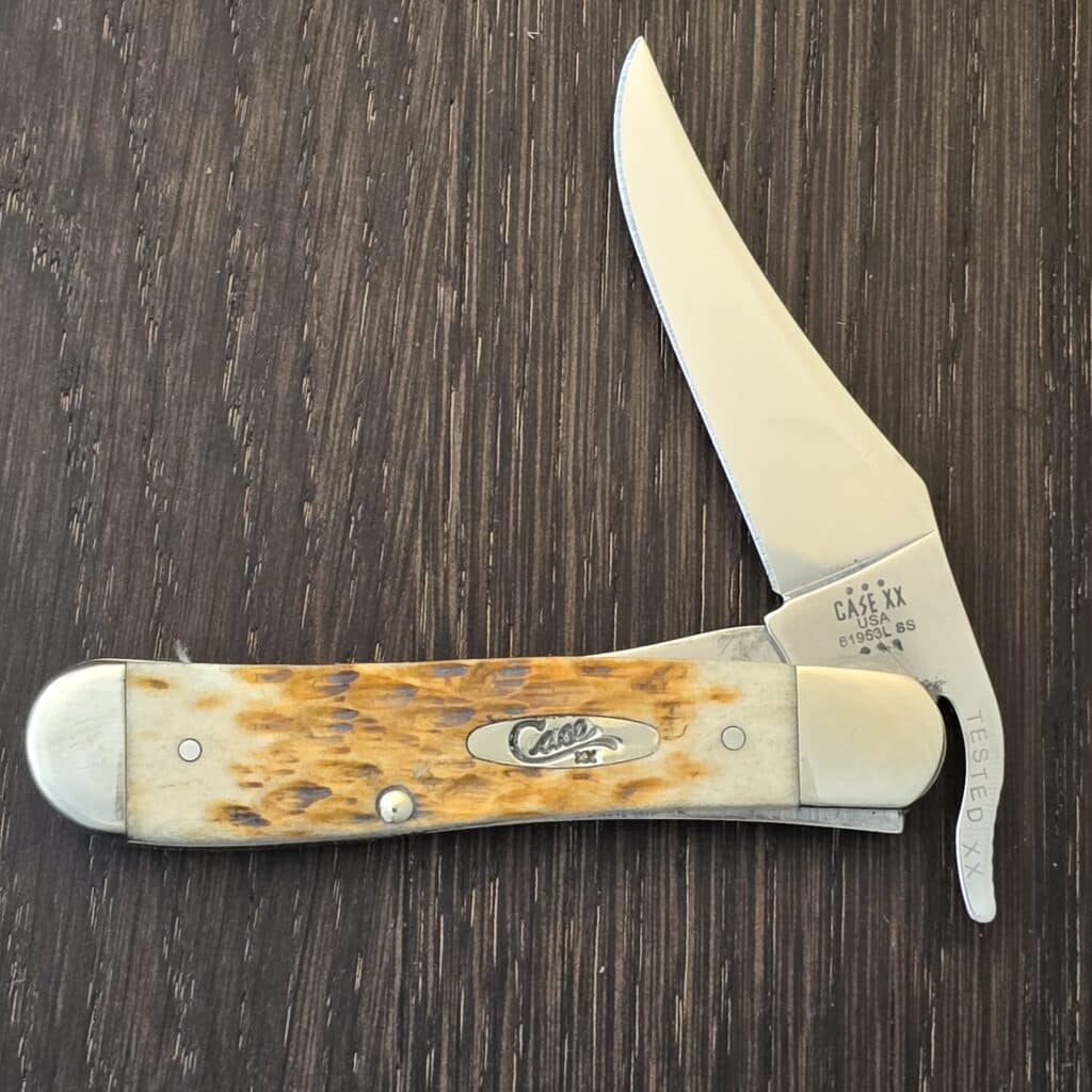 Case XX USA No 00260 Amber Bone Peack Seed Jigged Bone Russlock 61953L SS knife for sale