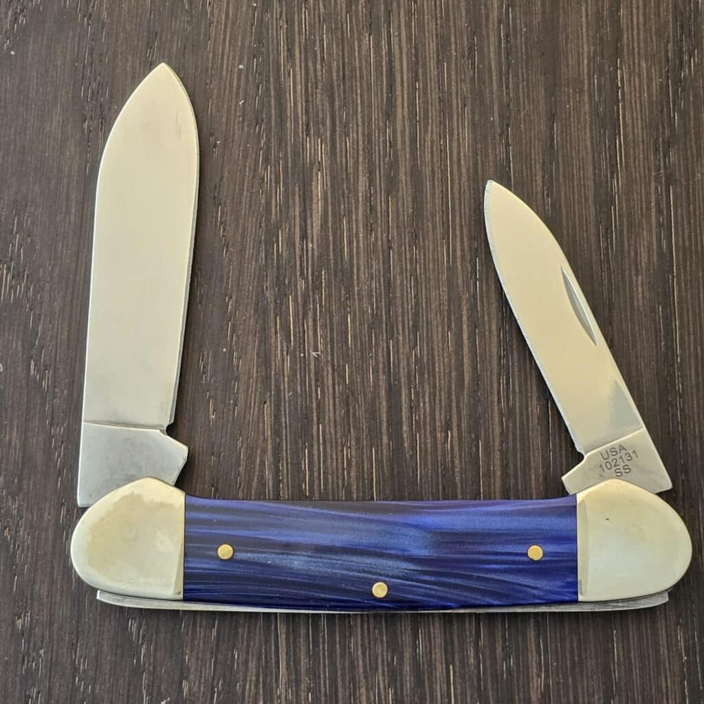 Case XX USA No 23447 Blue Pearl Kirinite Smooth Canoe knife for sale