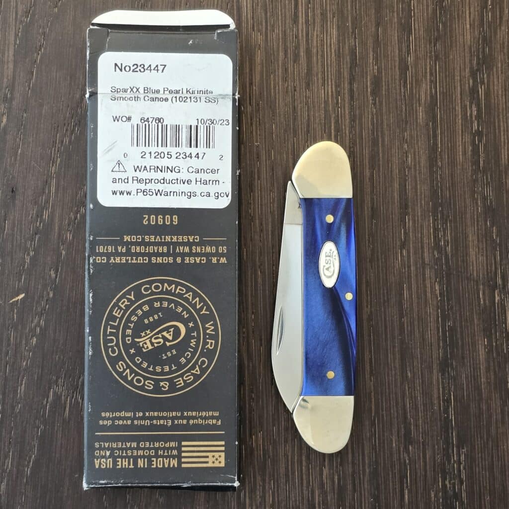 Case XX USA No 23447 Blue Pearl Kirinite Smooth Canoe knife for sale