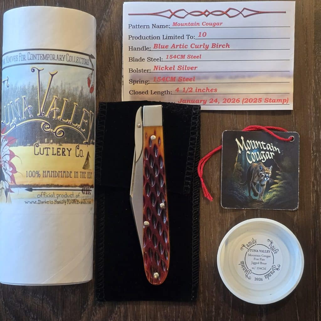 Tuna Valley Cutlery Mountain Cougar Fox Fire Jigged Bone w/154CM (1 of 10) – gallery image 2