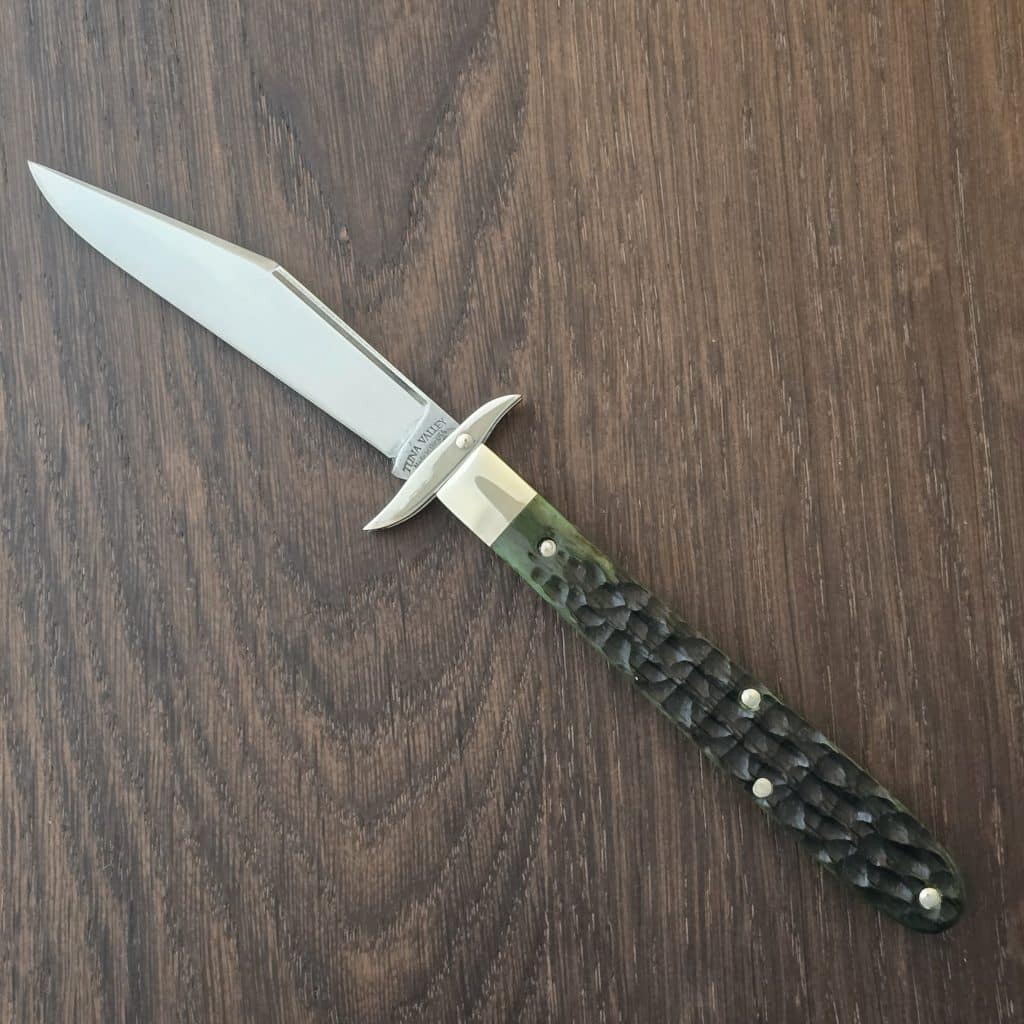 Tuna Valley Cutlery Mountain Cougar Green Toad Frog Jigged Bone w/154CM (1 of 10) knife for sale