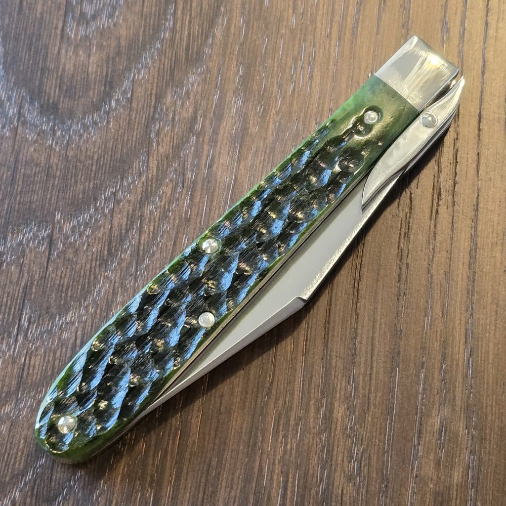 Tuna Valley Cutlery Mountain Cougar Green Toad Frog Jigged Bone w/154CM (1 of 10) knife for sale