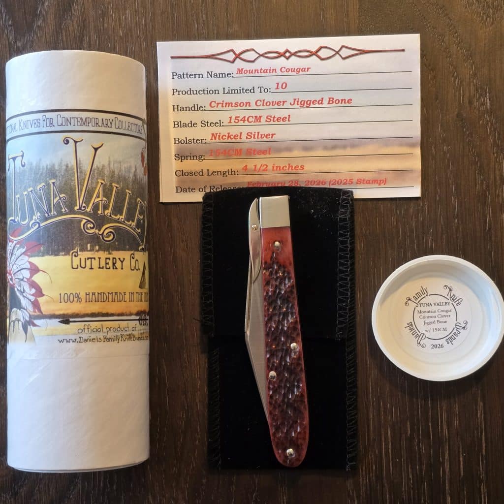 Tuna Valley Cutlery Mountain Cougar Crimson Clover Jigged Bone w/154CM (1 of 10) – gallery image 2