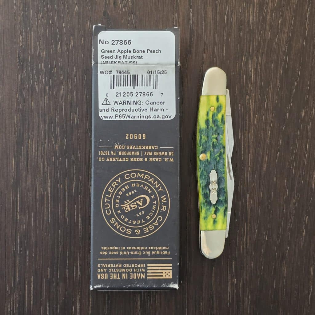 Case XX USA No 27866 Green Apple Bone Peach Seed Jig Muskrat 79445 SS knife for sale