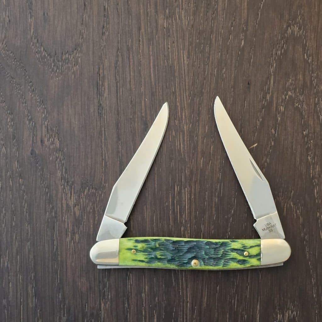 Case XX USA No 27866 Green Apple Bone Peach Seed Jig Muskrat 79445 SS knife for sale