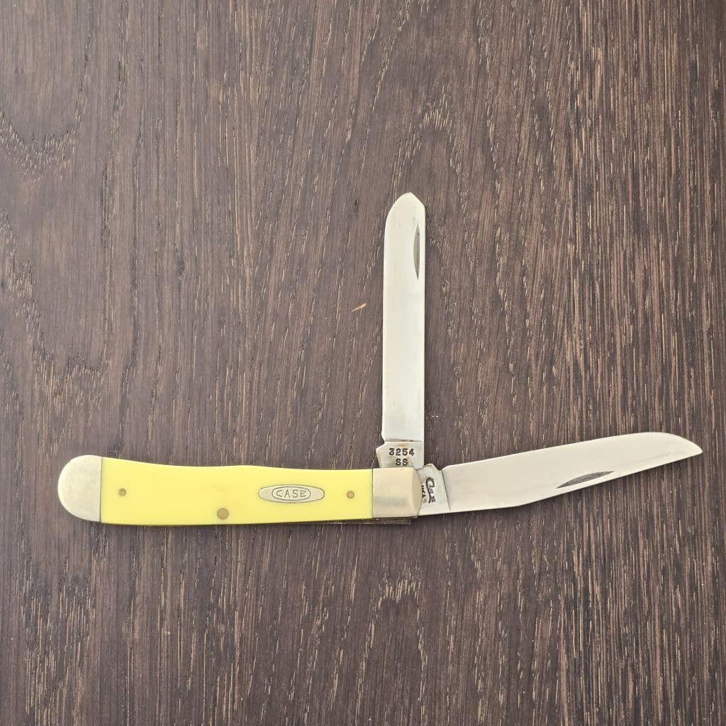 Case XX USA No. 80161 Yellow Smooth Synthetic Trapper 3254 SS (no box, vintage) knife for sale