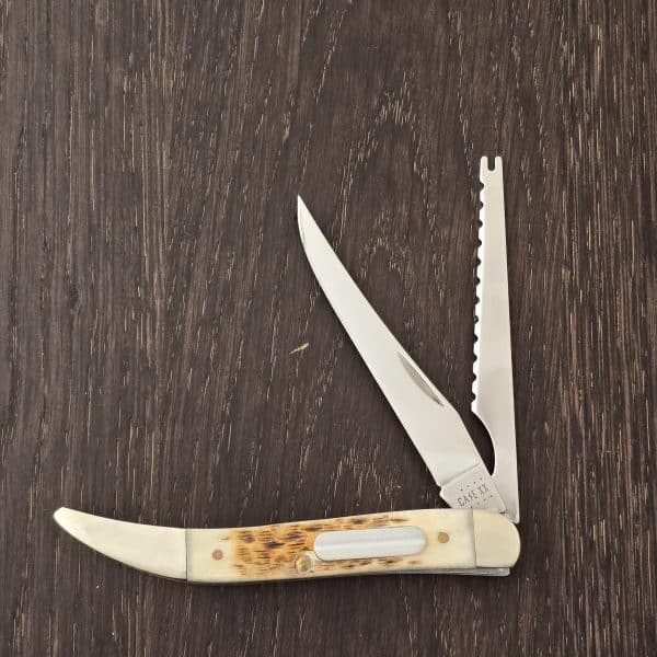 Case XX USA No. 10726 Amber Bone Peach Seed Jig Fishing Knife Medium Texas Toothpick 620094F SS – gallery image 1