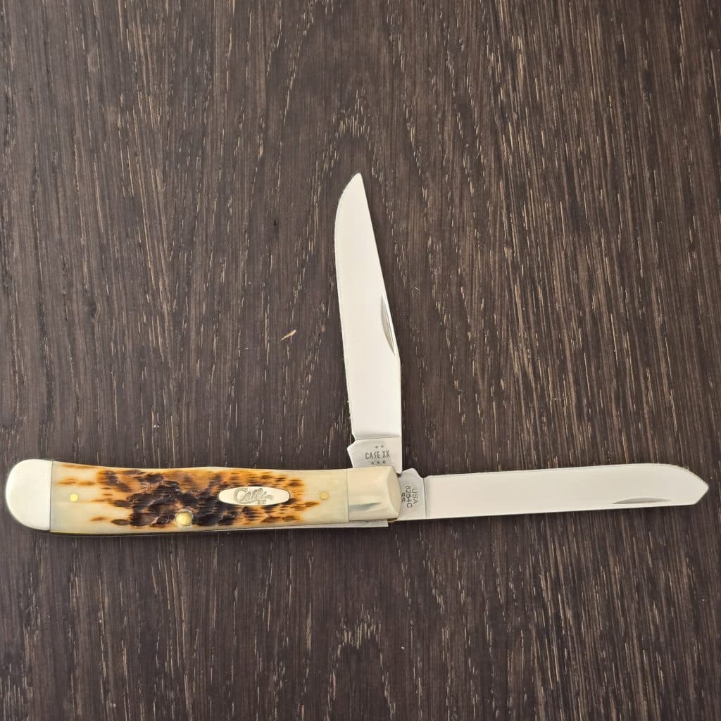 Case XX USA No. 06540 Amber Bone Peach Seed Jig Trapper w/ Clip 6254C SS knife for sale