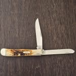 Case XX USA No. 06540 Amber Bone Peach Seed Jig Trapper w/ Clip 6254C SS