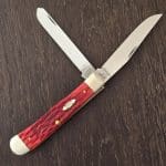 Case XX USA No. 31957Dark Red Bone Peach Seed Jig Trapper w/ Clip 6254C SS knife for sale