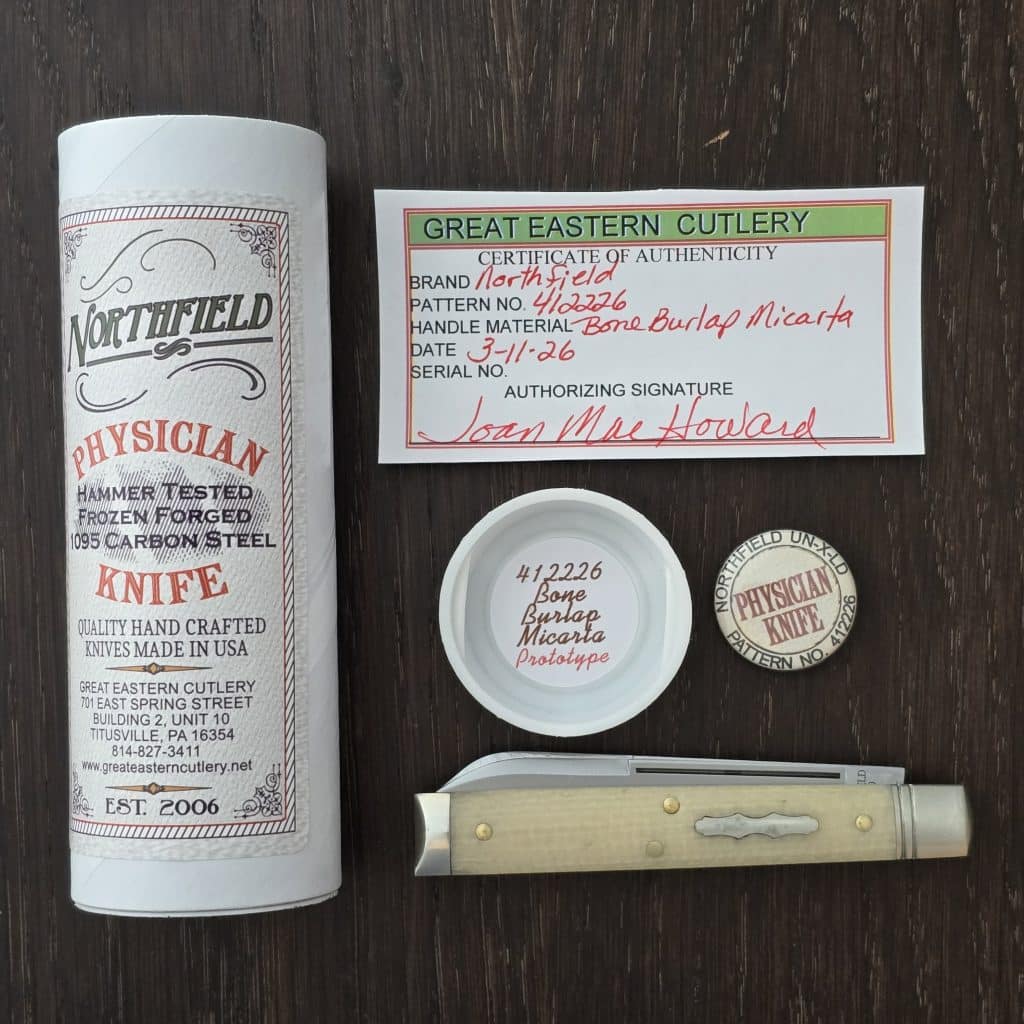 Great Eastern Cutlery #412226 Bone Burlap Micarta "Physician Knife" PROTOTYPE knife for sale