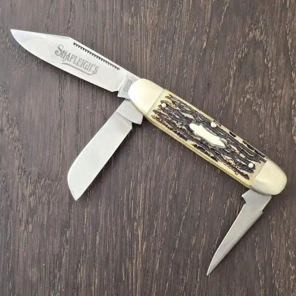 1990's SHAPLEIGH'S SOLINGEN Cattle Knife with Punch Stag-Bone Handles – gallery image 1