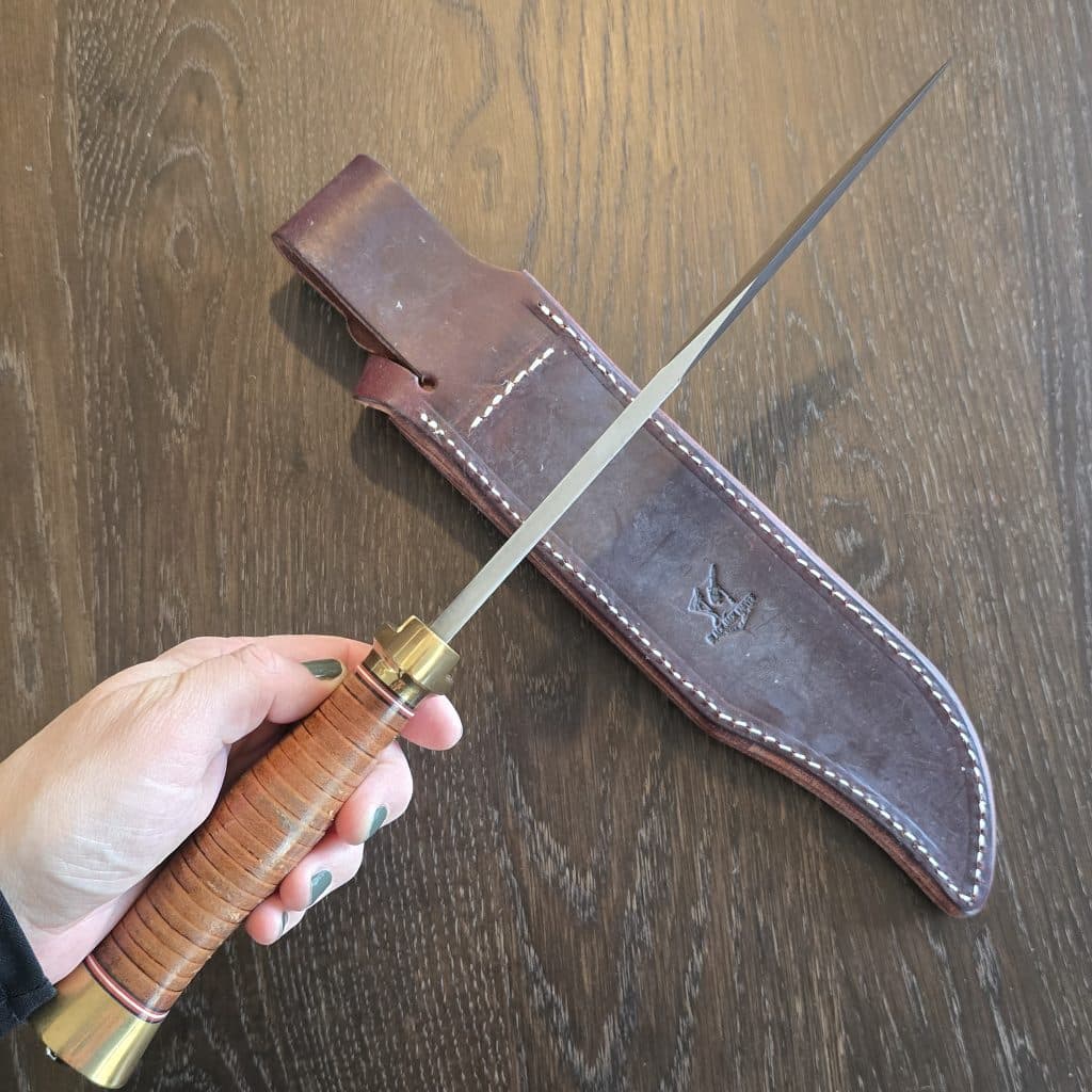 BlackJack Knives USA Model 12-9 in Brown Stacked Leather and A-2