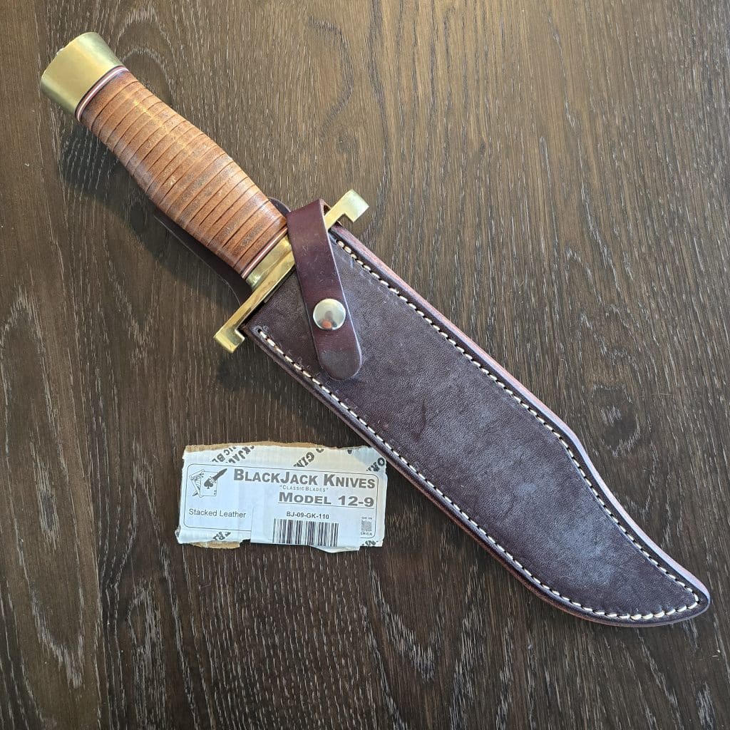 BlackJack Knives USA Model 12-9 in Brown Stacked Leather and A-2 Tool Steel – gallery image 3