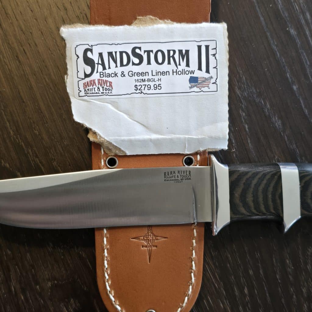 Bark River Knives Sand Storm II 1st Production Run in Black and Green Linnen Hollow and 12C27 (no box) knife for sale