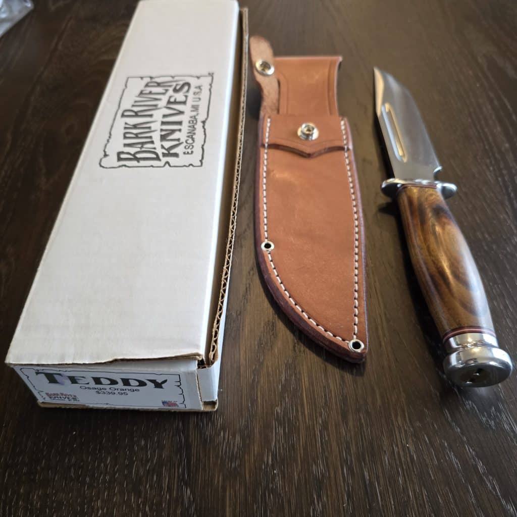 Bark River Knives Teddy in Osage Orange and A2 knife for sale