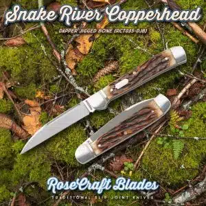 RoseCraft Blades Snake River Copperhead Dapper Jigged Bone RCT035-DJB knife for sale