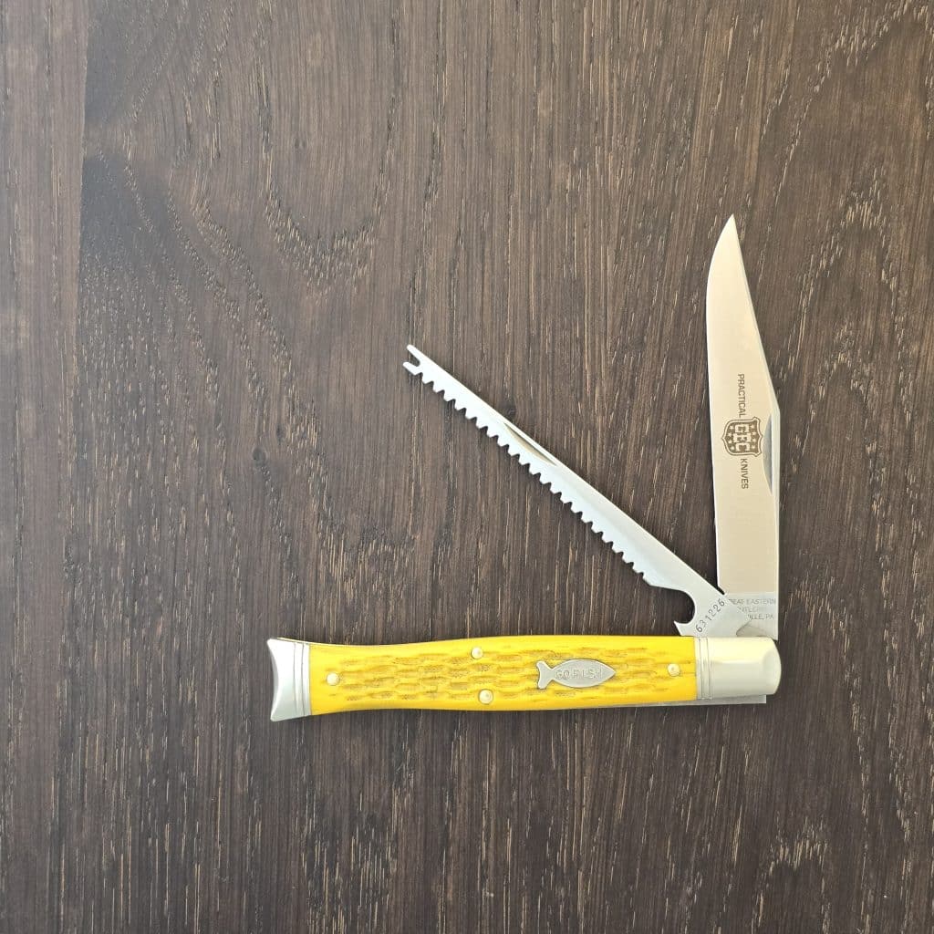 Great Eastern Cutlery #631226 SS Fish School Jigged Yellow Micarta PROTOTYPE knife for sale