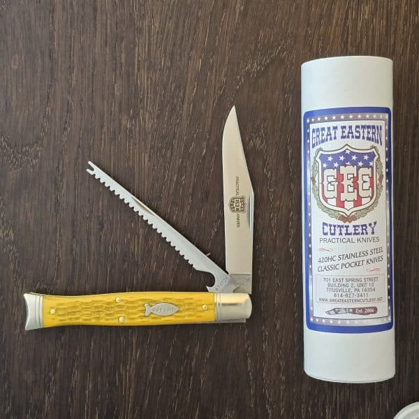 Great Eastern Cutlery #631226 SS Fish School Jigged Yellow Micarta – gallery image 1