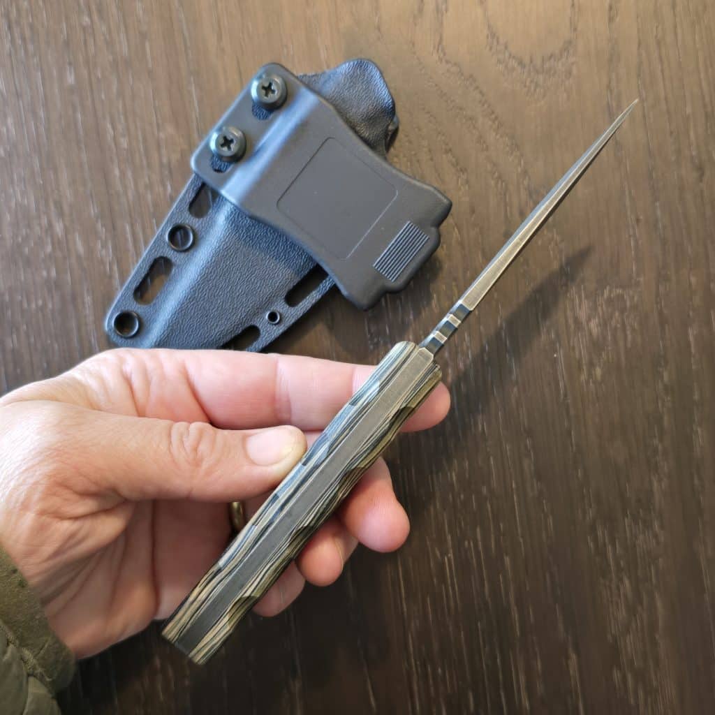 TKELL Combatant w/ Green Grips and Factory Camo Grips RARE : Distressed Blade – gallery image 2