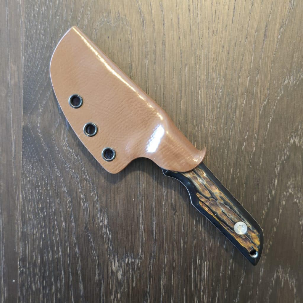 Bald Man Knife + Tool Thick-A -Tross in Baker Forge Steel and Jigged Watter Buffalo Horn with Kydex Sheath - Image 3