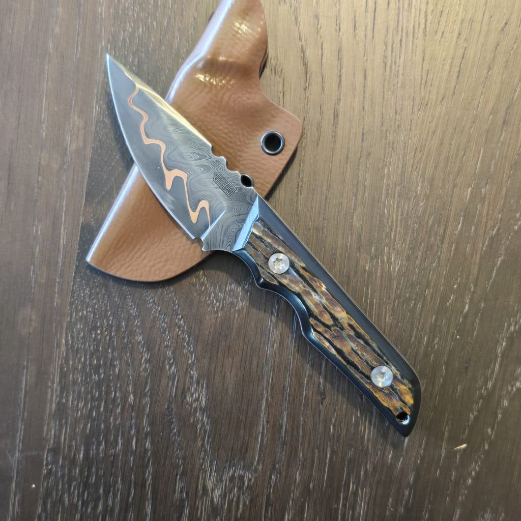 Bald Man Knife + Tool Thick-A -Tross in Baker Forge Steel and Jigged Watter Buffalo Horn with Kydex Sheath - Image 6