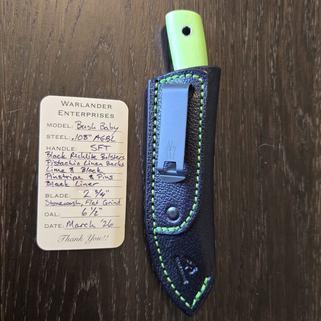 Warlander Enterprises Bush Baby in ABEL and Pistachio Linnen Micarta - Image 3