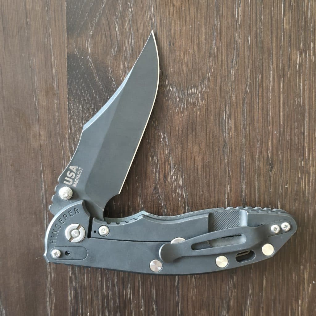 Hinderer XM-18 3.5" Magnacut Bowie Tri-Way Battle Black in Translucent Green G10