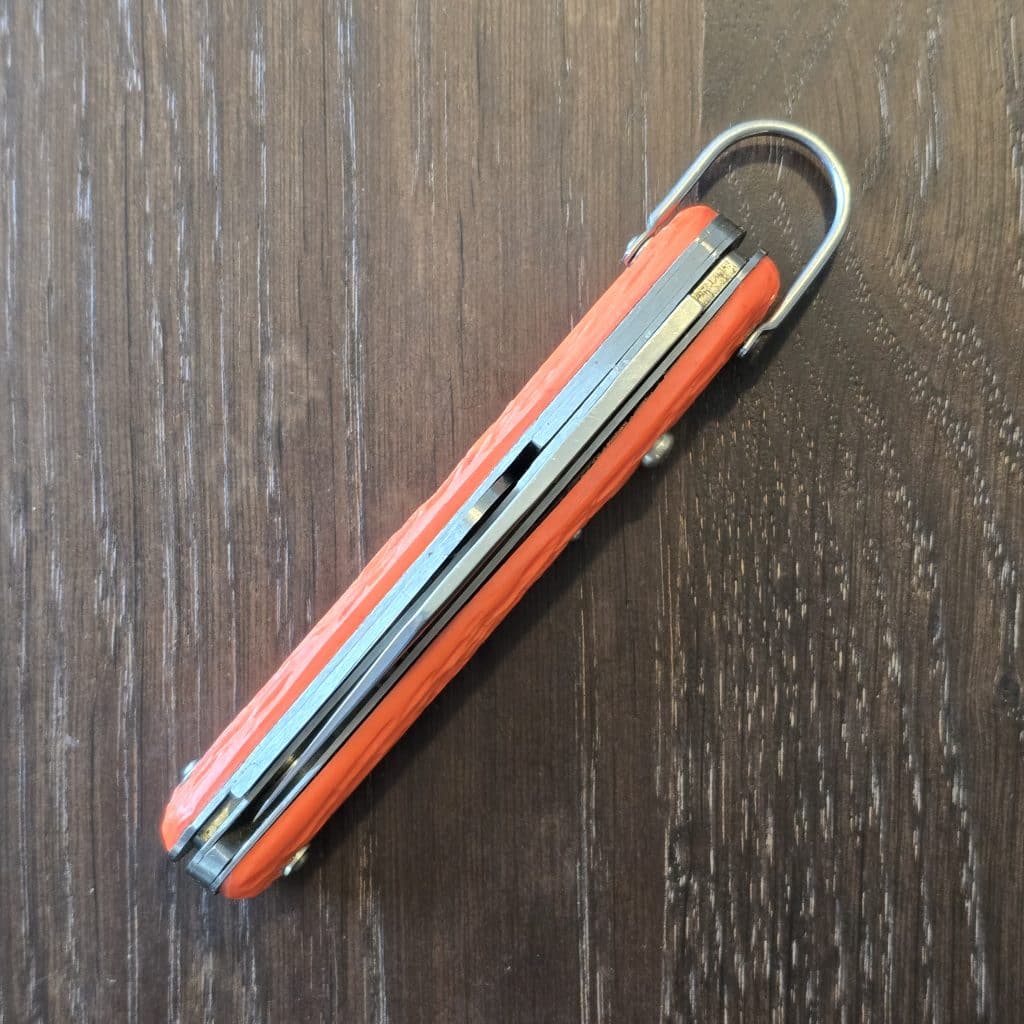 Schrade Walden NY USA Paratrooper 4 in Orange Delrin and Stainless Steel made 1950-1972 (original make with heavier quality build) AMAZING Snap to Open - Image 3