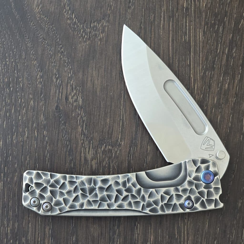 Medford Knife and Tool Slim Midi in S45VN and Black w/ Brushed Silver "Peaks & Valleys" 406-230 - Image 5