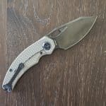 Kunwu Knives Compadre Frame Lock Front Flipper Knife 2.95" Vanax Satin Clip Point Blade, Gray Diamond Textured Titanium Handles, Timascus Pivot Collar - K706C-T2