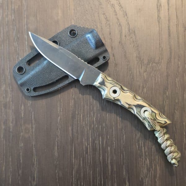 Tkell Knives Piranha Fixed Blade Donald E Pace in ABE-L and Micarta – gallery image 1