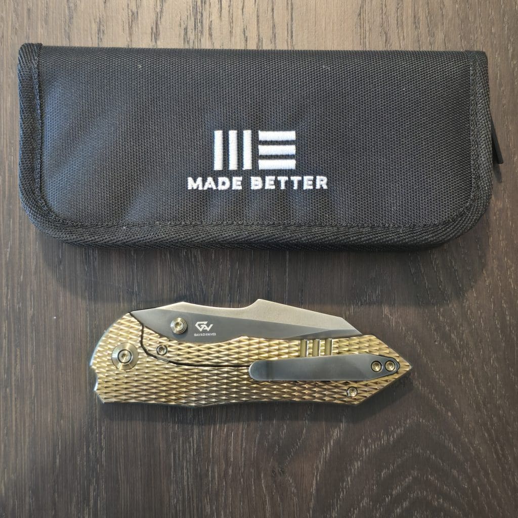 WEKNIFE High-Fin XL Thumb Stud Knife Titanium Diamond Pattern Golden Polished Handle (3.48" CPM 20CV Blade) WE24010-3 - Image 5
