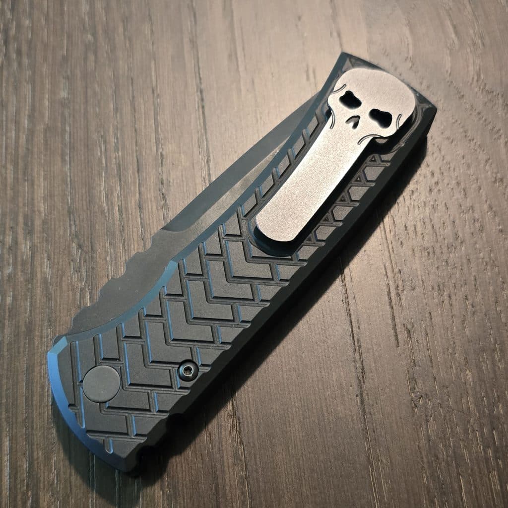 Chavez 229 Protech Colab 2025 Blade Show Special RCR1106-Tread Operator in Sterile DLC Black S35VN blade,Trinium Button and Black Steel Skull Clip USED - Image 2
