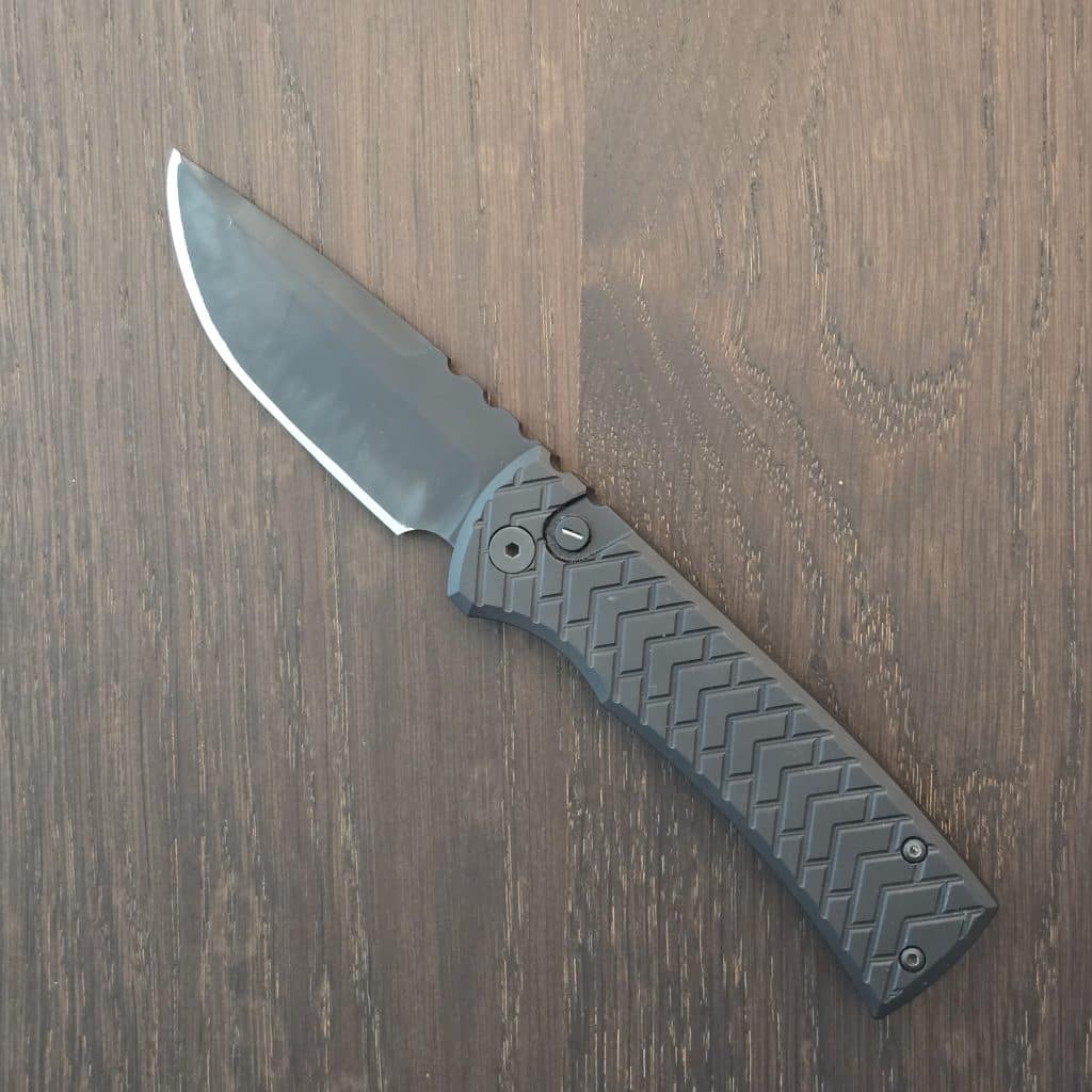 Chavez 229 Protech Colab 2025 Blade Show Special RCR1106-Tread Operator in Sterile DLC Black S35VN blade,Trinium Button and Black Steel Skull Clip USED - Image 4