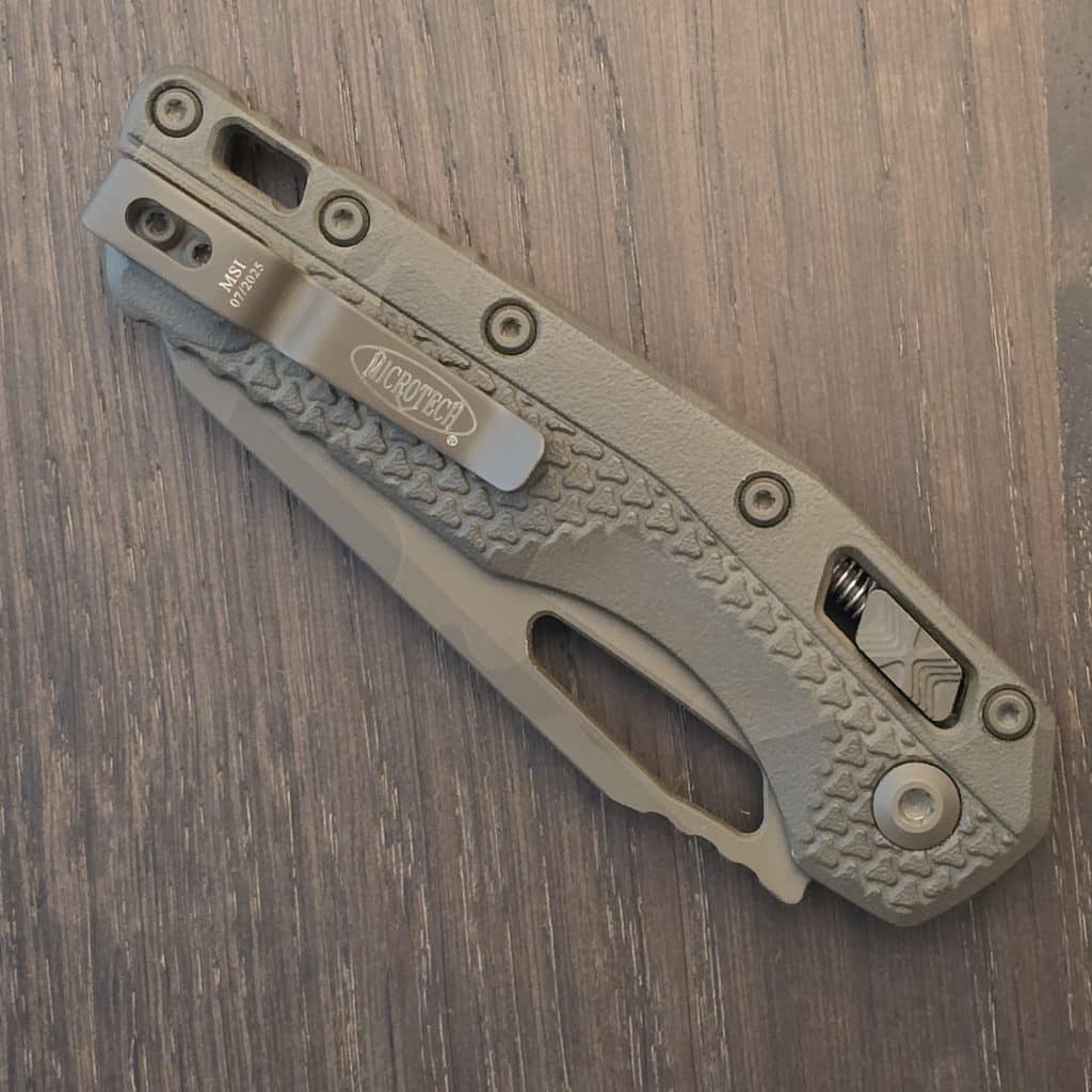 Microtech MSI RAM-LOK Manual Chocolate Camo3.85″ M390 Reverse Tanto210 T-1PMCHC-X11Z12 - Image 2