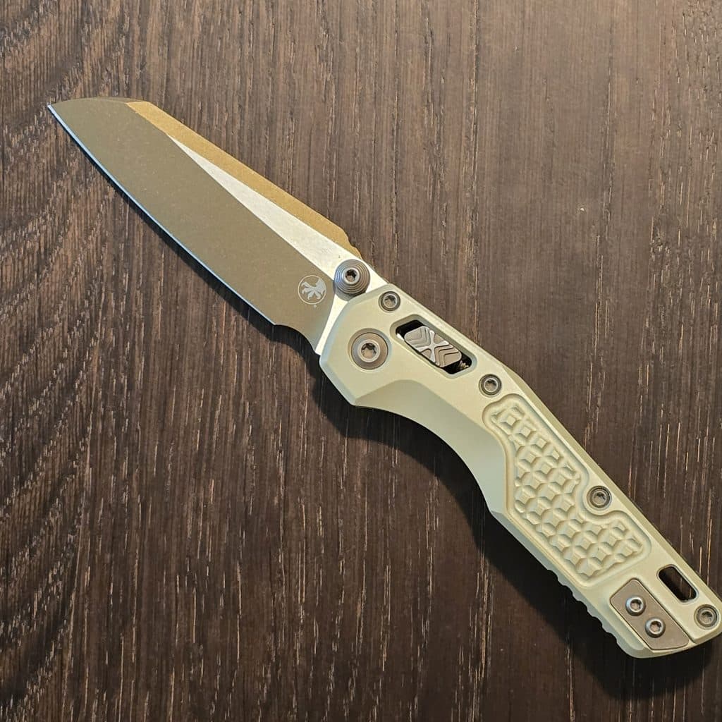 Microtech MSI Mini S/E - Champagne Gold Frag Handle - Burnt Bronze Blade - Image 3