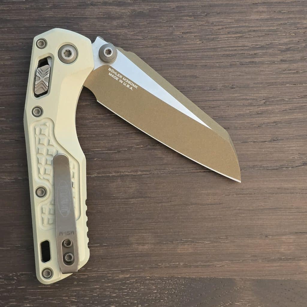 Microtech MSI Mini S/E - Champagne Gold Frag Handle - Burnt Bronze Blade - Image 5